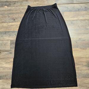 Islander Skirt Womens Small Black Midi Liquid Knit Slinky Pull On A-Line Career